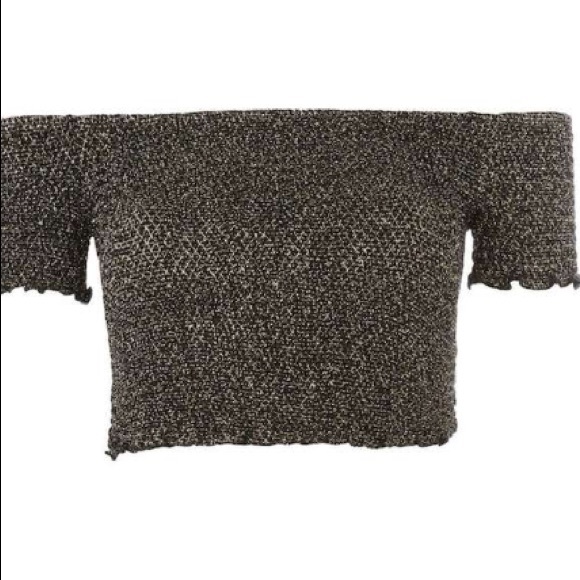❣️ TOPSHOP Shirred Metallic Off the Shoulder Top - Picture 6 of 7